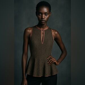 Vintage Dorothee Schumacher Silk Blend Crochet Overlay Peplum Top Size 2 Small